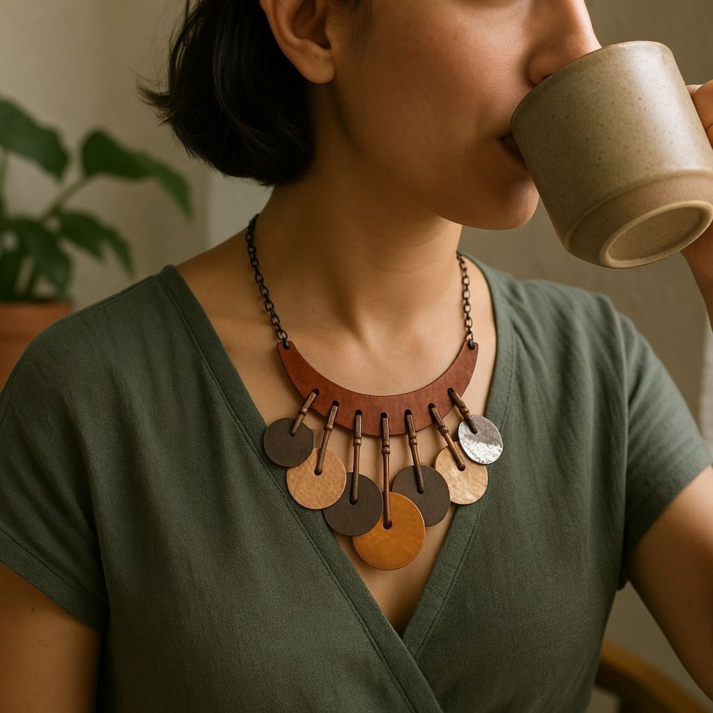 Statement Bib Disc Dangle 18" Necklace - image 1